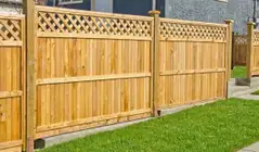 Wood fence installed along a residential property, offering natural aesthetics and durable fencing in {city}, {state}